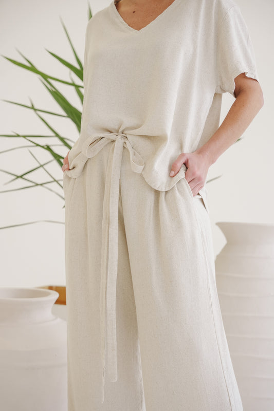 Sandy Linen Tie-Front Pants