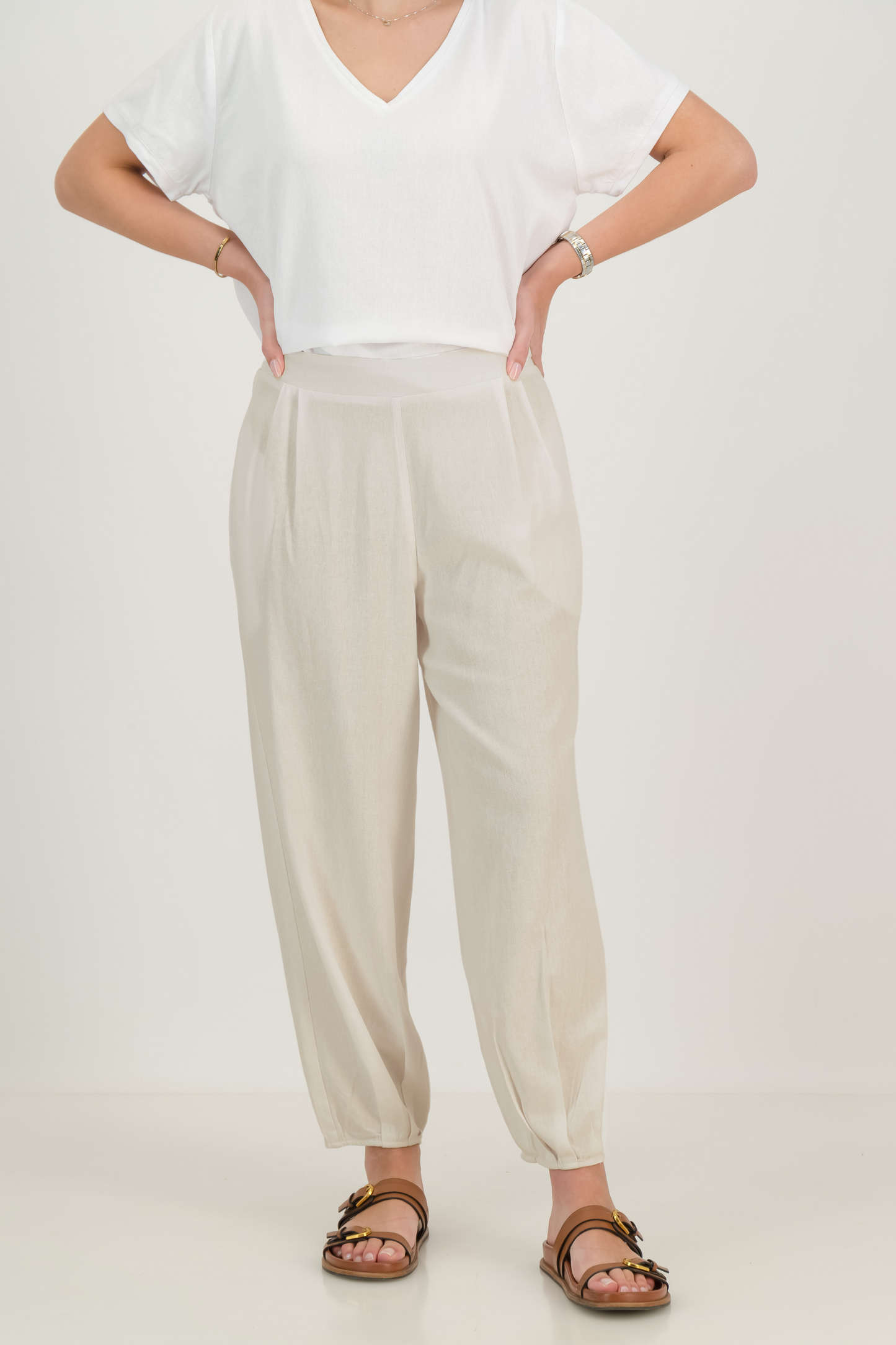 Marisa Linen Pleat Cuff Pants