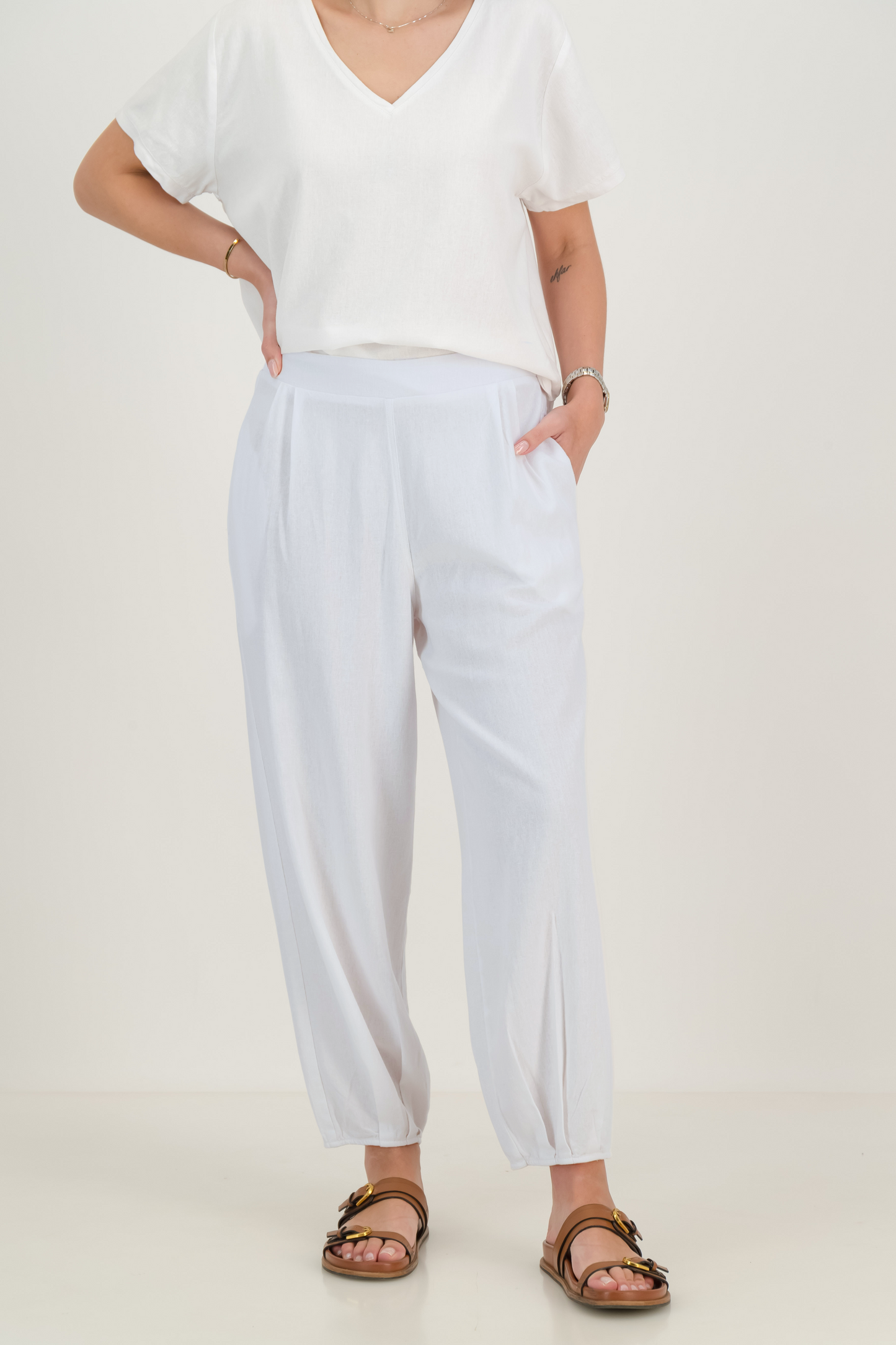 Marisa Linen Pleat Cuff Pants